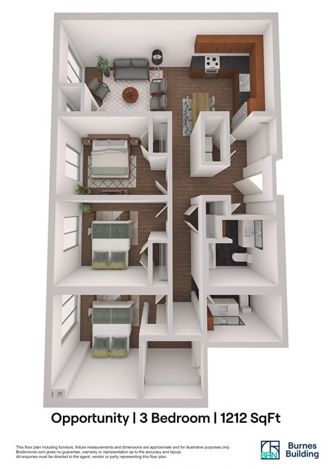 Floor plan for 3 beds, 1.5 baths, 1212 sqft